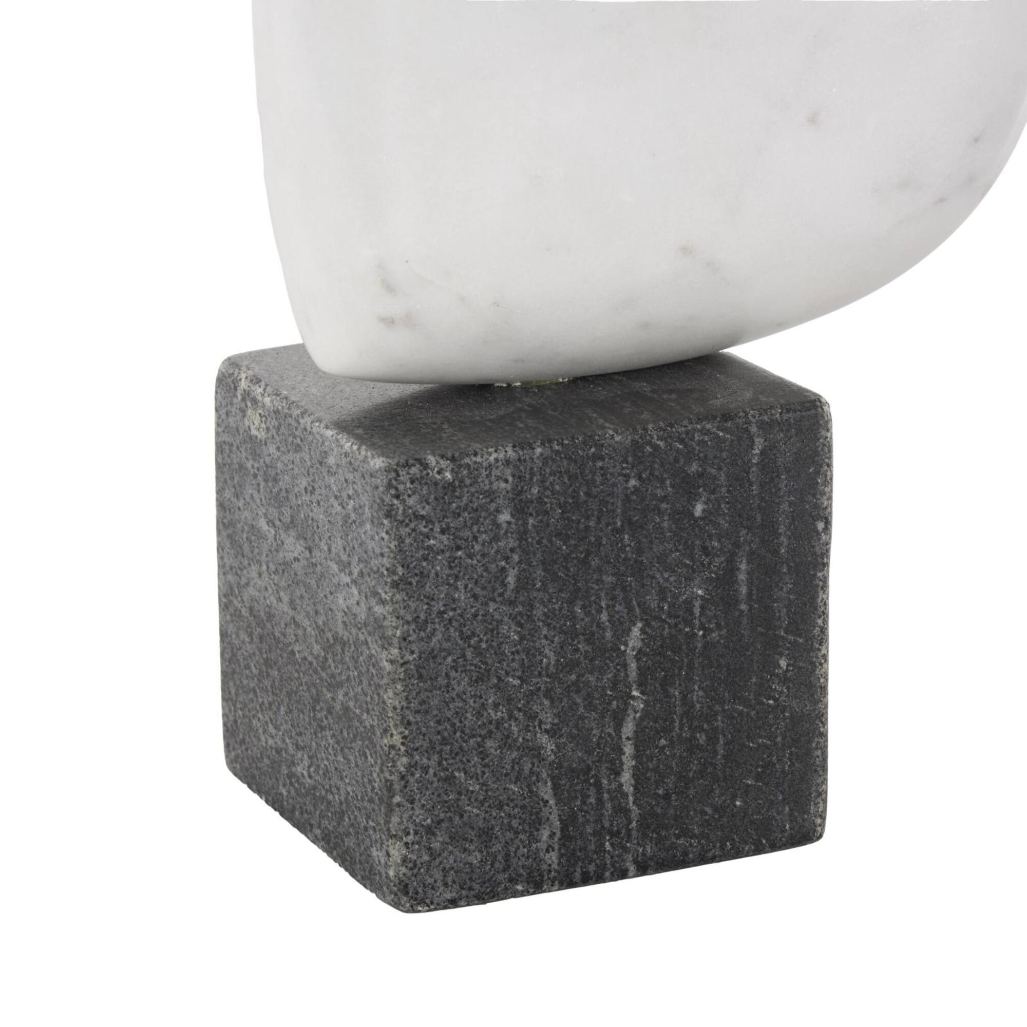 8.5" White & Black Marble Heart Slanted Sculpture with Block Base